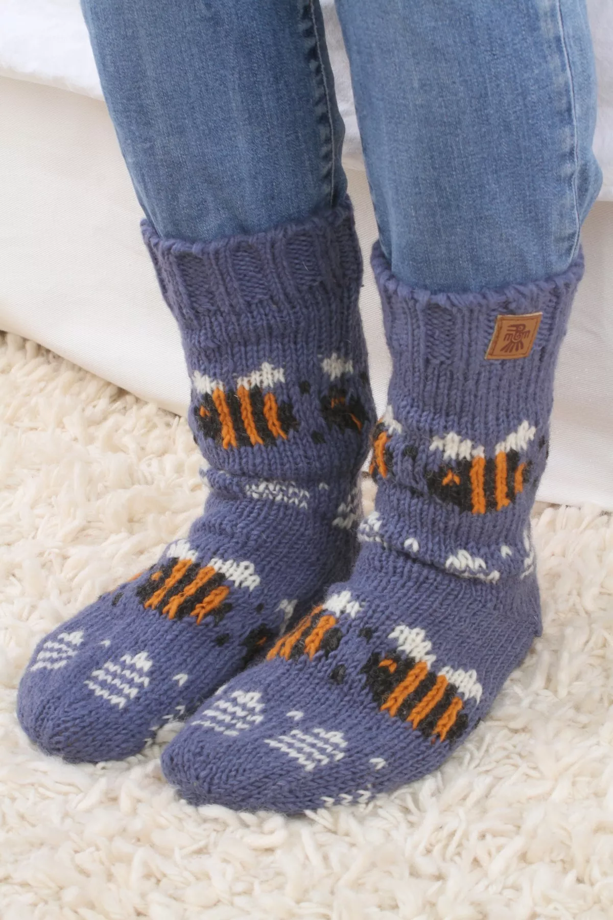 fairisle. wool, socks, sock, blue, bees, wool socks, fairisle socks, fair isle socks, bee socks